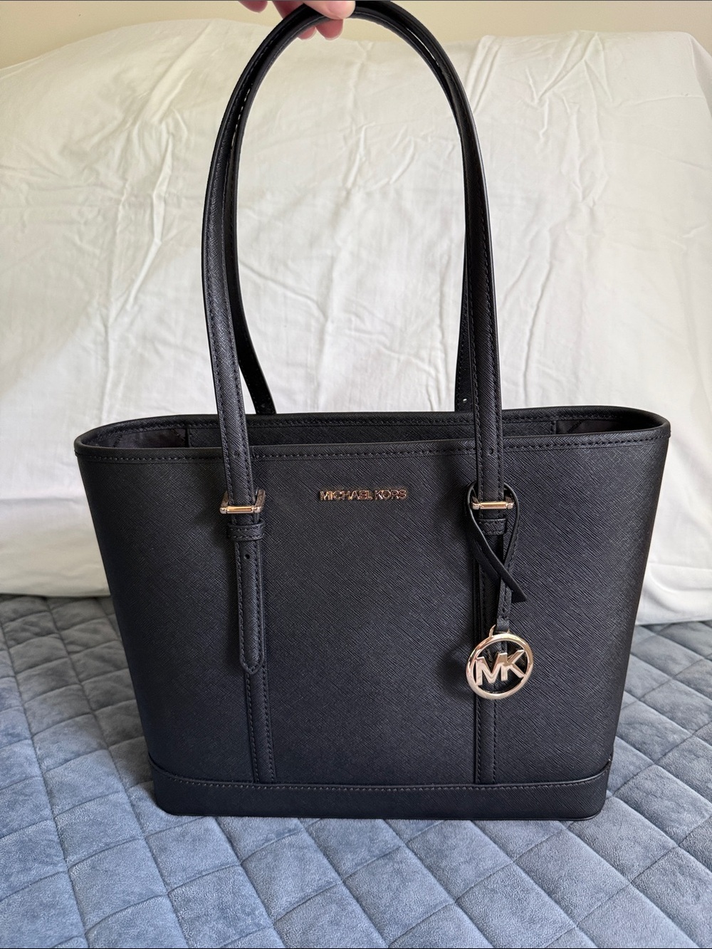 Michael Kors Black Pebbled Leather Tote with Gold Hardware